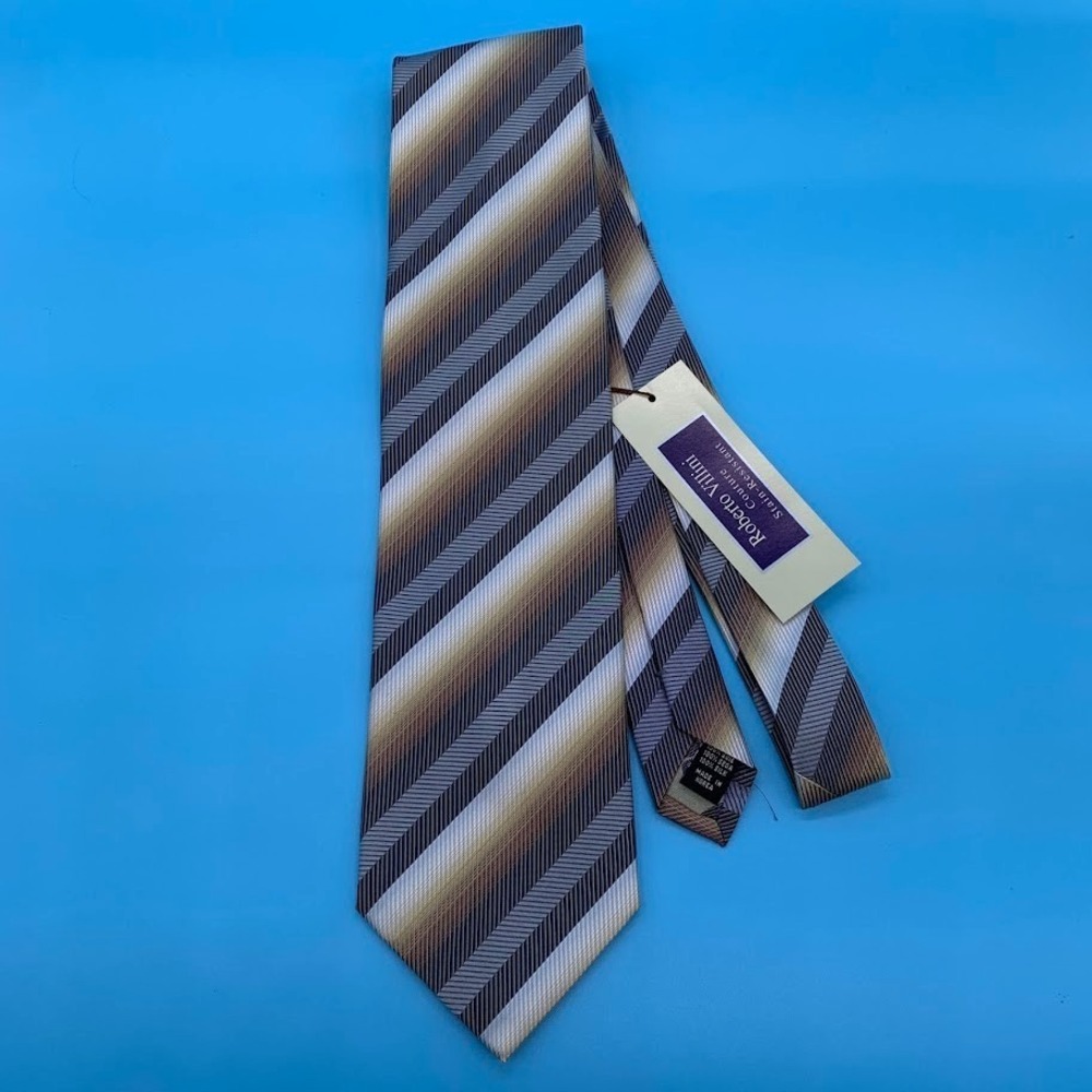 Roberto Villini Couture 100% Silk Striped Textured Tie‎ Necktie Handmake